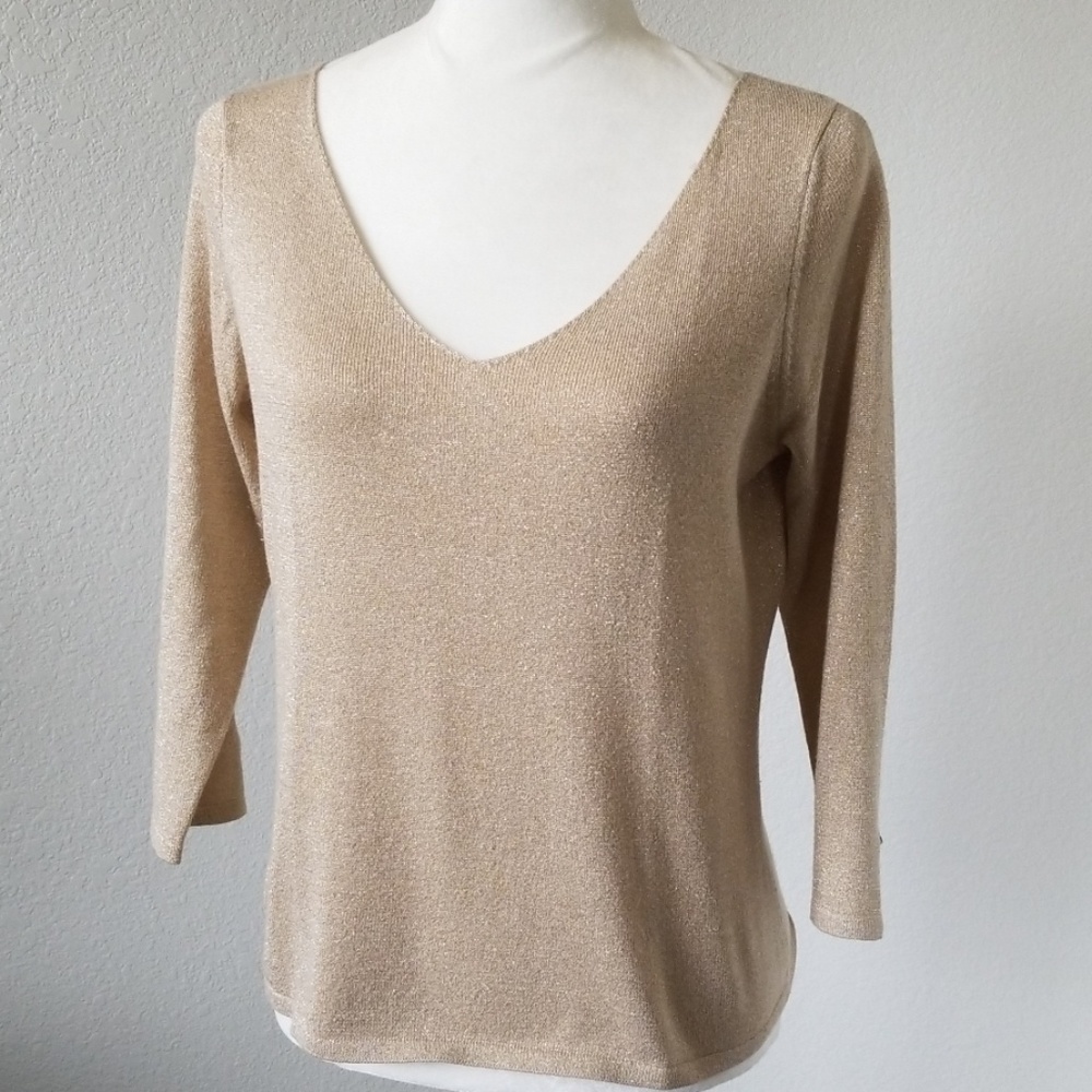 Ann Taylor Gold Vee Neck Sweater, Silk/Cashmere